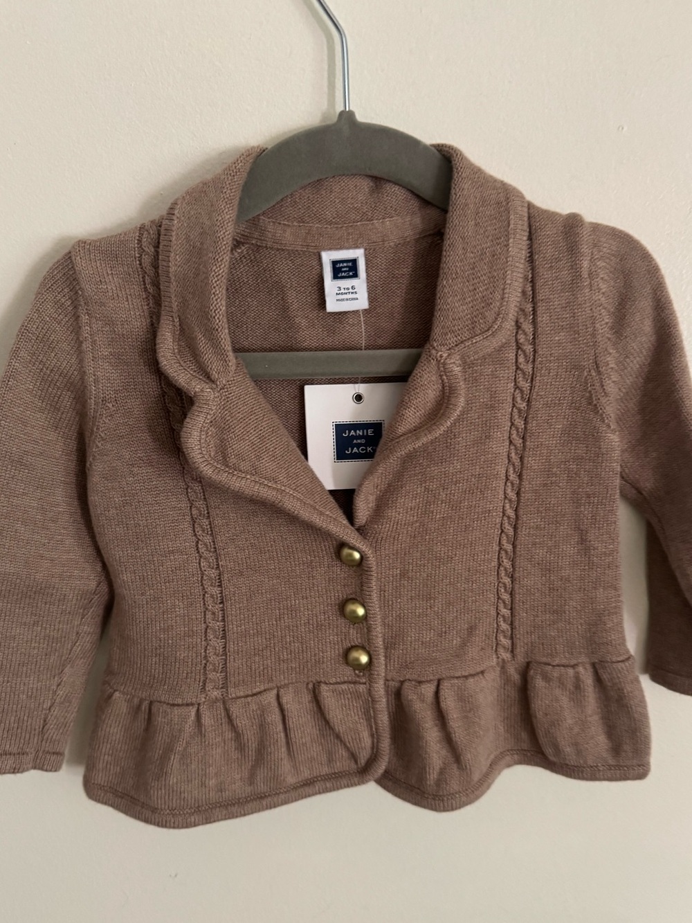 NWT Janie and Jack Mauve Knit Ruffle-Hem Cardigan with Gold Buttons